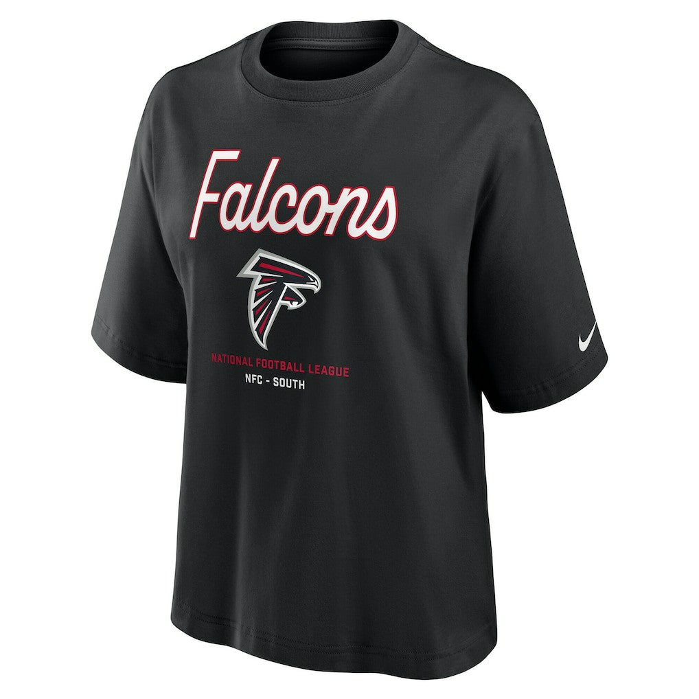 Atlanta Falcons Women's Essential Script Relaxed Boxy T-Shirt - Black | Nike outlet