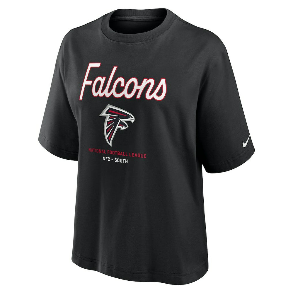 Atlanta Falcons Women's Essential Script Relaxed Boxy T-Shirt - Black | Nike outlet