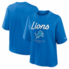 Detroit Lions Women's Essential Script Relaxed Boxy T-Shirt - Blue | Nike on sale