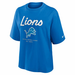 Detroit Lions Women's Essential Script Relaxed Boxy T-Shirt - Blue | Nike on sale