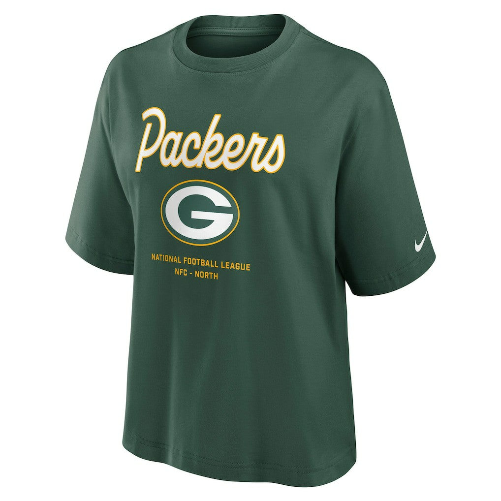 Green Bay Packers Women's Essential Script Relaxed Boxy T-Shirt - Green | Nike outlet