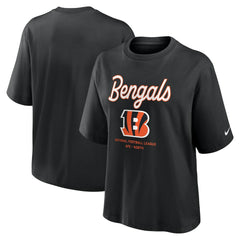 Cincinnati Bengals Women's Essential Script Relaxed Boxy T-Shirt - Black | Nike for sale
