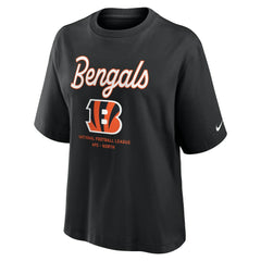 Cincinnati Bengals Women's Essential Script Relaxed Boxy T-Shirt - Black | Nike for sale