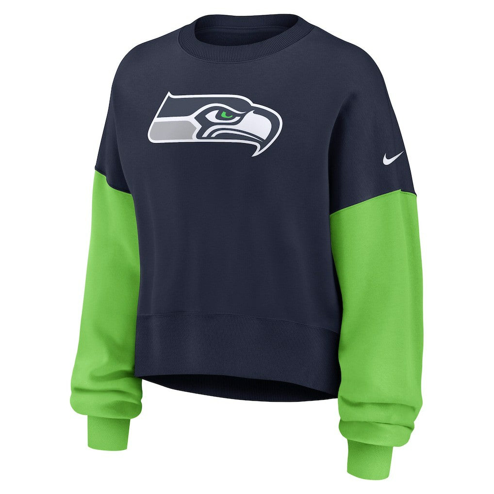 Seattle Seahawks Women's Oversized Color-Block Pullover Sweatshirt - College Navy | Nike cheap