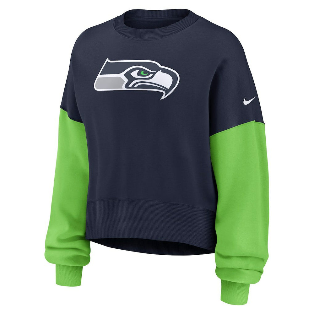 Seattle Seahawks Women's Oversized Color-Block Pullover Sweatshirt - College Navy | Nike cheap