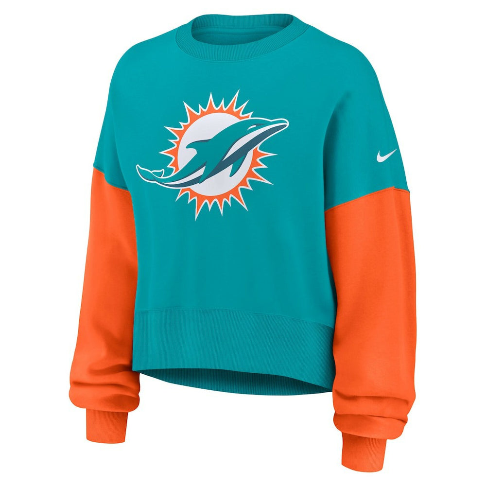 Miami Dolphins Women's Oversized Color-Block Pullover Sweatshirt - Aqua | Nike outlet