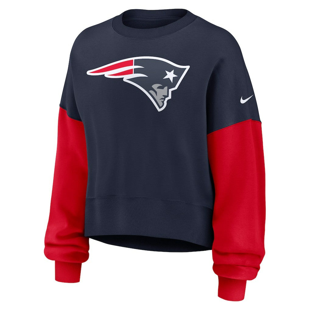 New England Patriots Women's Oversized Color-Block Pullover Sweatshirt - Navy | Nike on sale