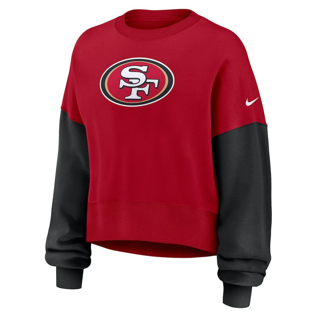 San Francisco 49ers Women's Oversized Color-Block Pullover Sweatshirt - Scarlet | Nike sale