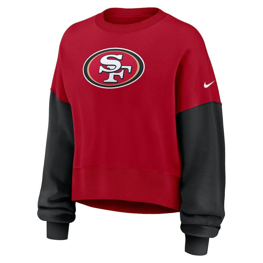 San Francisco 49ers Women's Oversized Color-Block Pullover Sweatshirt - Scarlet | Nike sale
