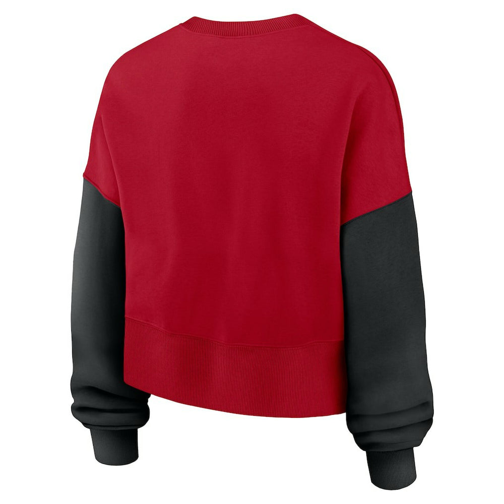 San Francisco 49ers Women's Oversized Color-Block Pullover Sweatshirt - Scarlet | Nike sale