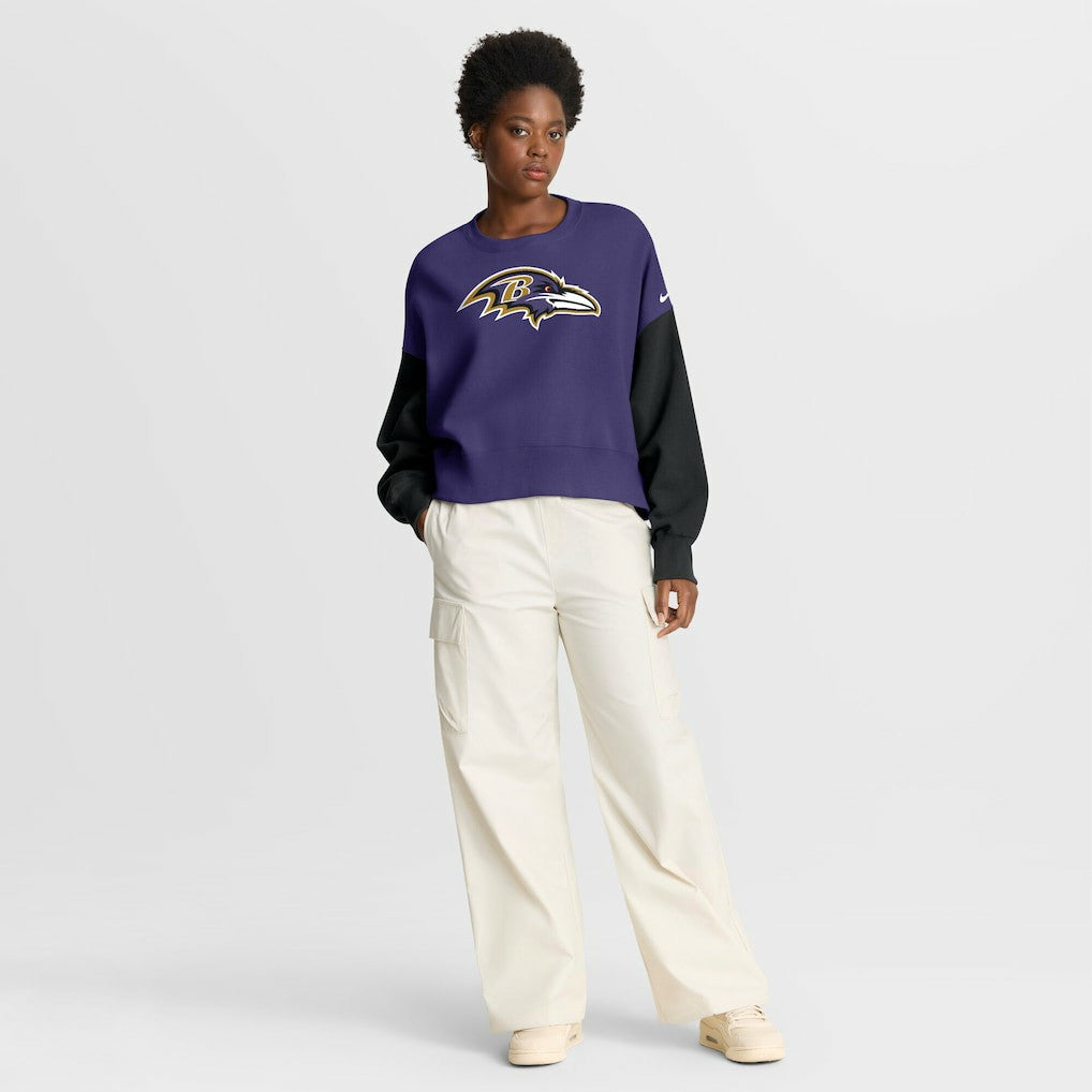 Baltimore Ravens Women's Oversized Color-Block Pullover Sweatshirt - Purple | Nike online