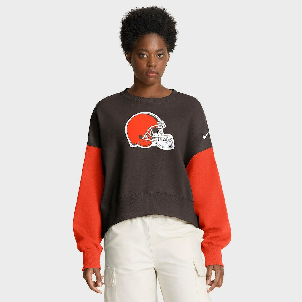 Cleveland Browns Women's Oversized Color-Block Pullover Sweatshirt - Brown | Nike online