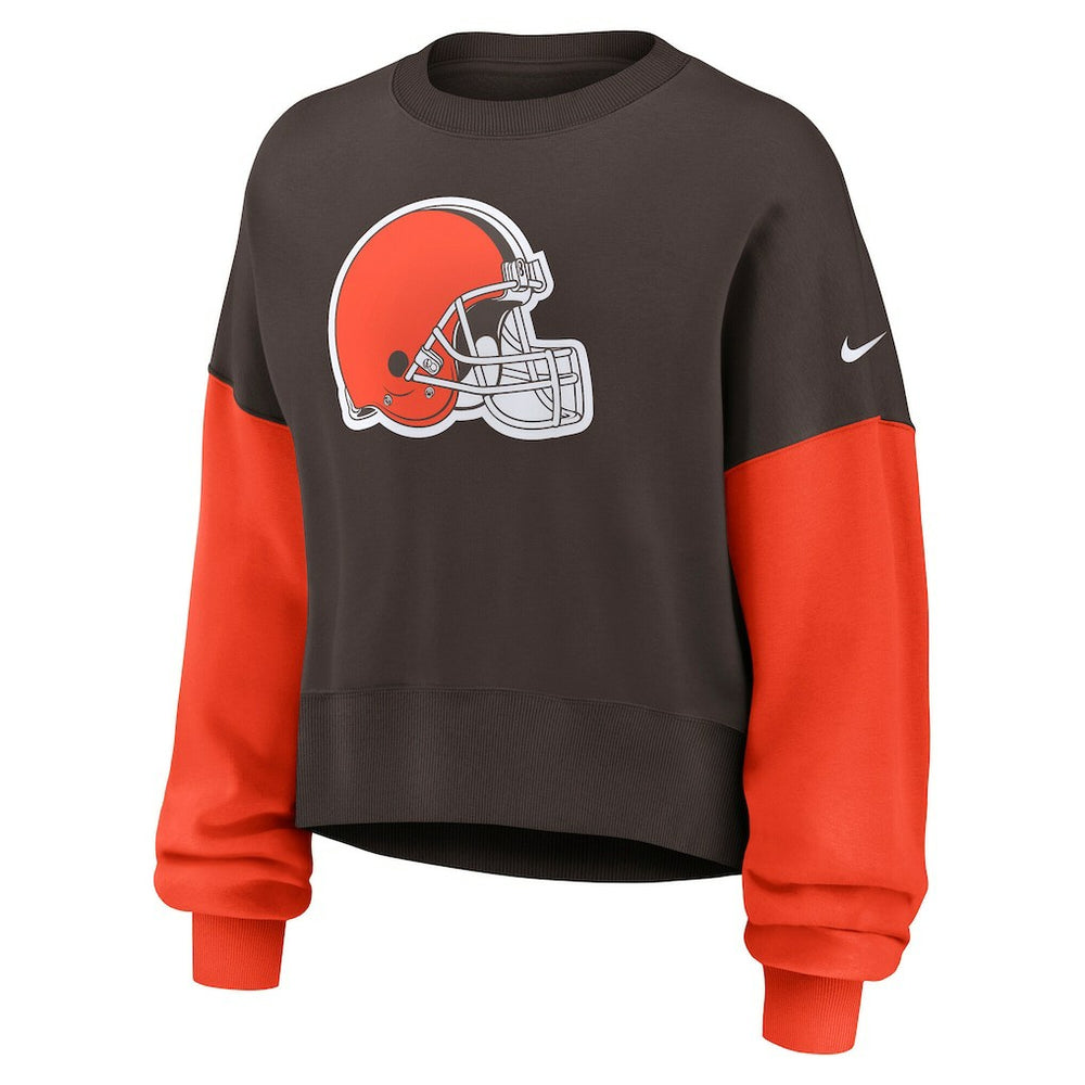 Cleveland Browns Women's Oversized Color-Block Pullover Sweatshirt - Brown | Nike online
