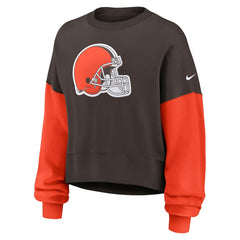 Cleveland Browns Women's Oversized Color-Block Pullover Sweatshirt - Brown | Nike online