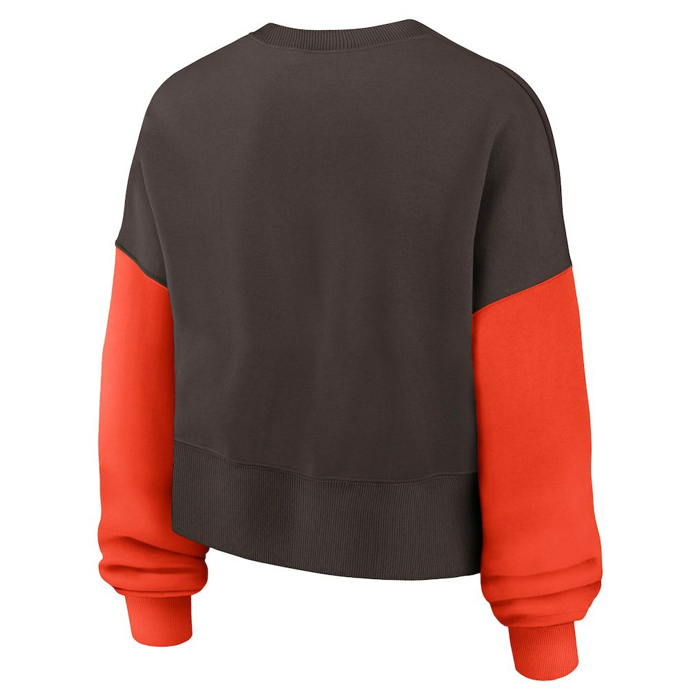 Cleveland Browns Women's Oversized Color-Block Pullover Sweatshirt - Brown | Nike online
