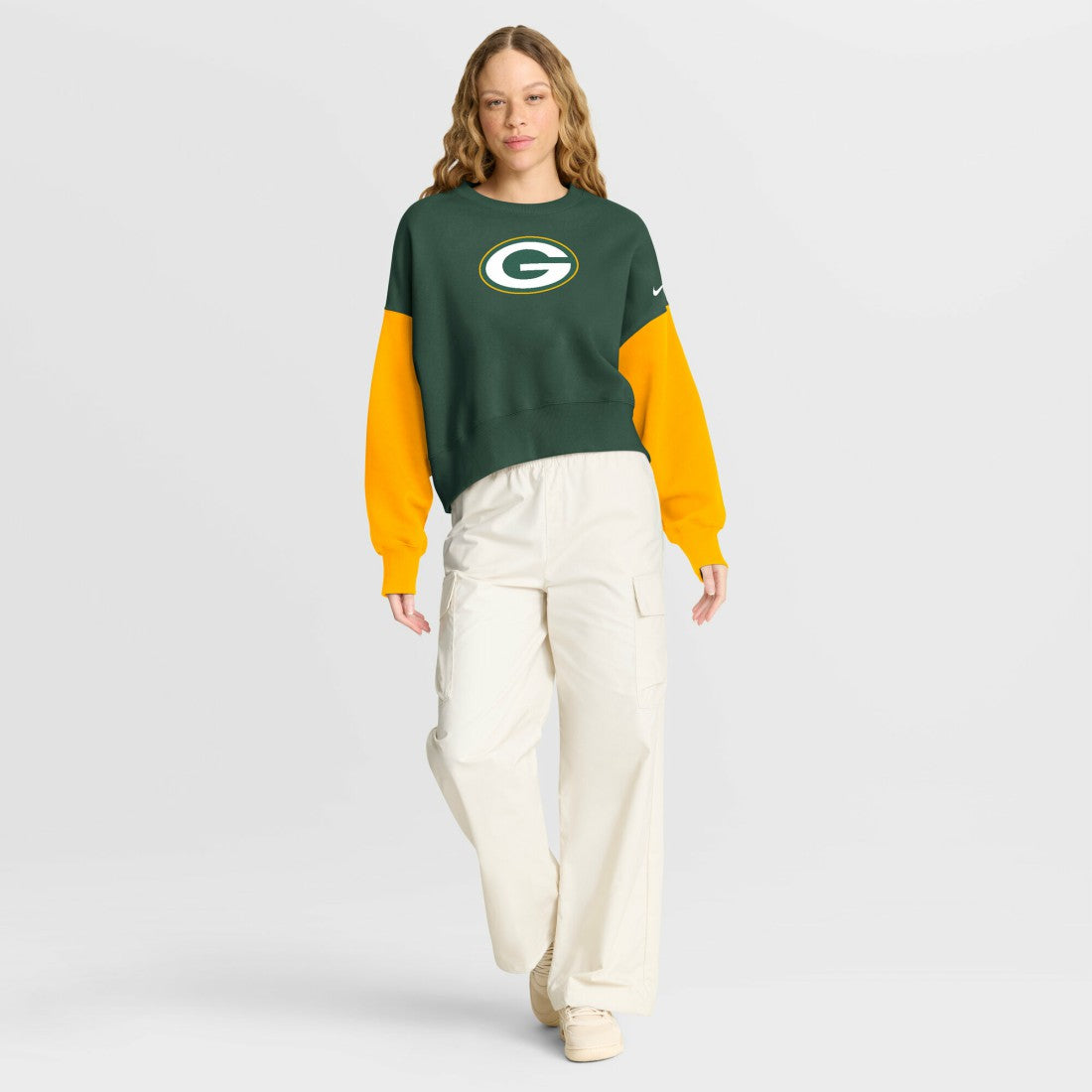 Green Bay Packers Women's Oversized Color-Block Pullover Sweatshirt - Green | Nike on sale