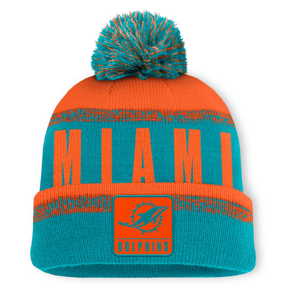 Miami Dolphins Play Action Cuffed Knit Hat with Pom - Aqua/Orange sale