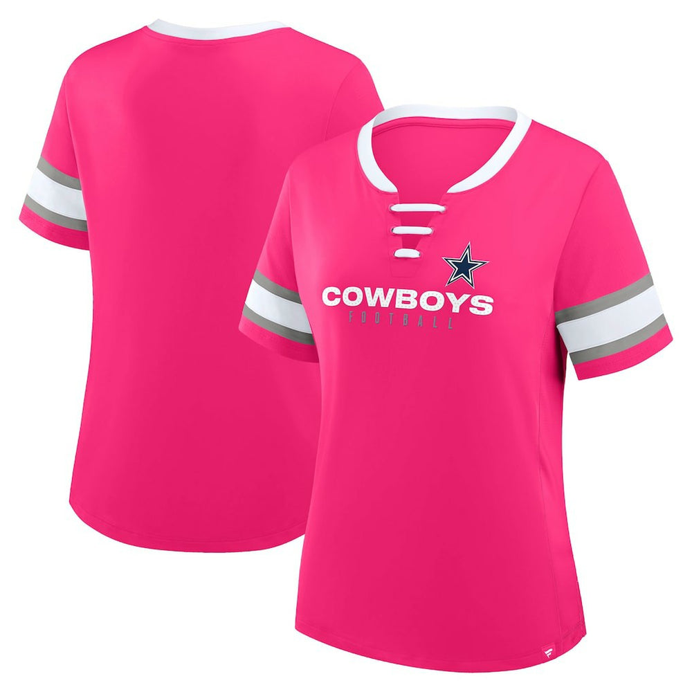 Dallas Cowboys Women's Redzone Draw Play Athena Lace-Up T-Shirt - Pink cheap