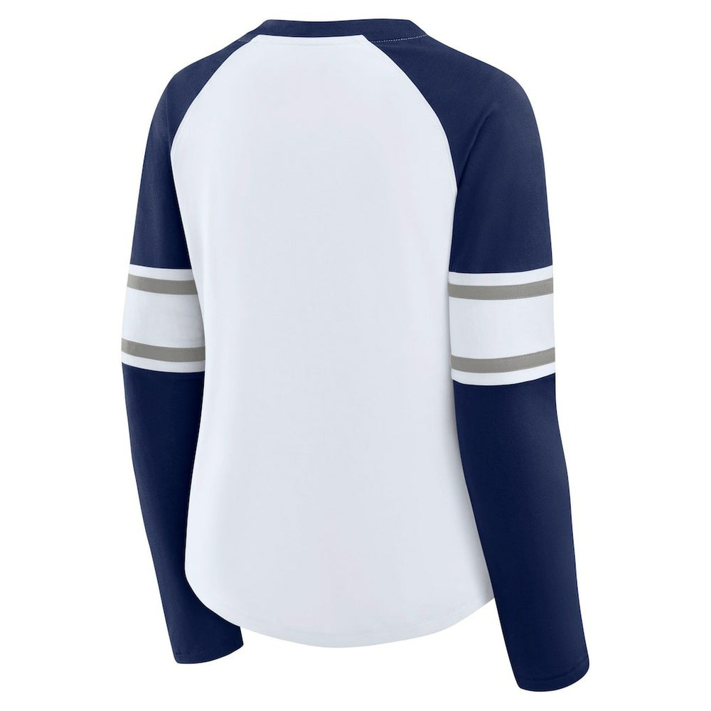 Dallas Cowboys Women's Redzone Blitz Package Raglan Lace-Up V-Neck Long Sleeve T-Shirt - White/Navy for sale
