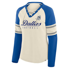 Dallas Cowboys Women's Hometown Gridiron Hero Raglan Lace-Up V-Neck Long Sleeve T-Shirt - Cream/Royal outlet