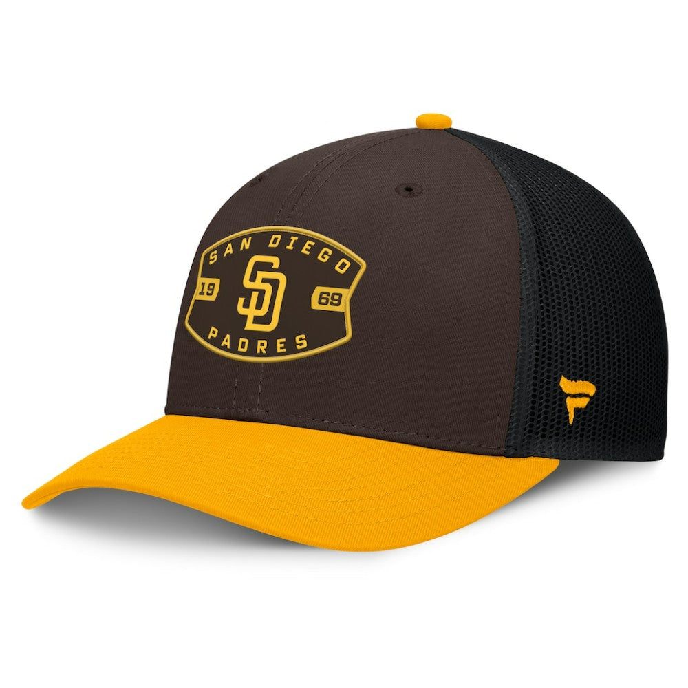 San Diego Padres Cutoff Adjustable Trucker Hat - Brown/Gold