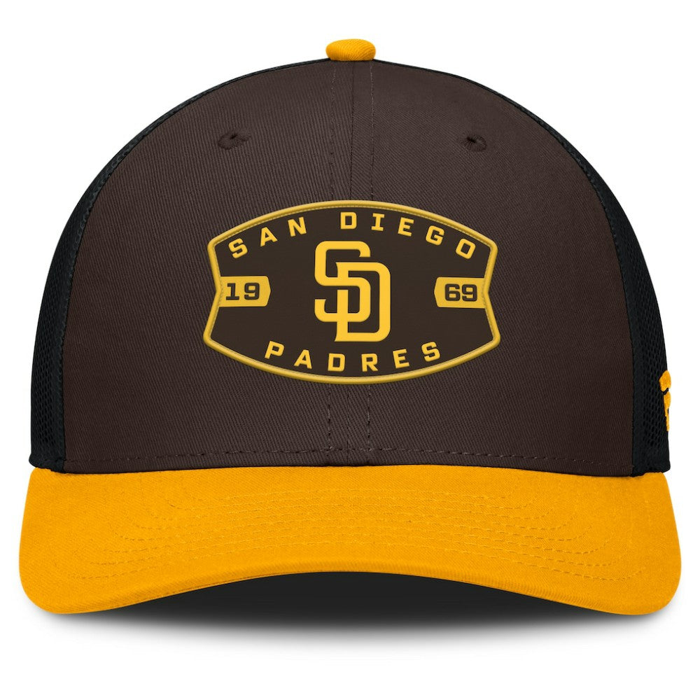 San Diego Padres Cutoff Adjustable Trucker Hat - Brown/Gold
