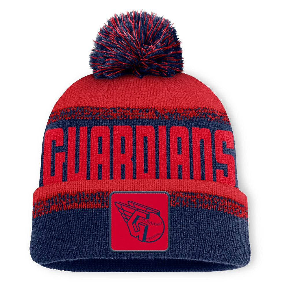 Cleveland Guardians No-Doubter Cuffed Knit Hat with Pom - Navy/Red