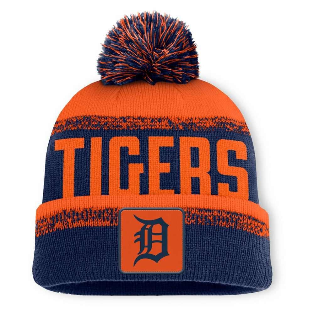 Detroit Tigers No-Doubter Cuffed Knit Hat with Pom - Navy/Orange