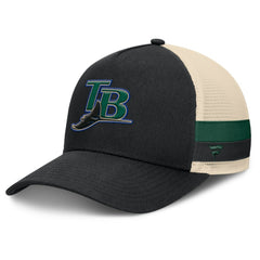 Tampa Bay Rays Inherited Side Stripe Trucker Adjustable Hat - Black/Natural