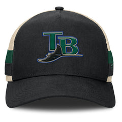 Tampa Bay Rays Inherited Side Stripe Trucker Adjustable Hat - Black/Natural