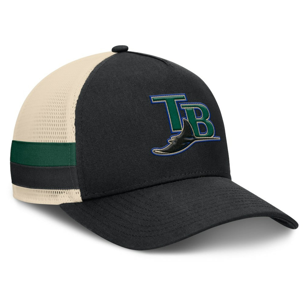 Tampa Bay Rays Inherited Side Stripe Trucker Adjustable Hat - Black/Natural
