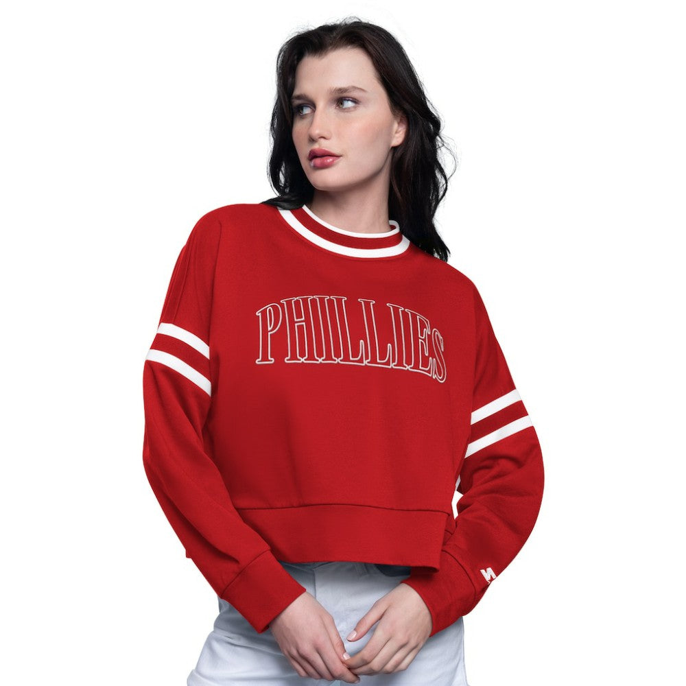 Philadelphia Phillies Starter Women's Power Play Cropped Pullover Sweatshirt - Red
