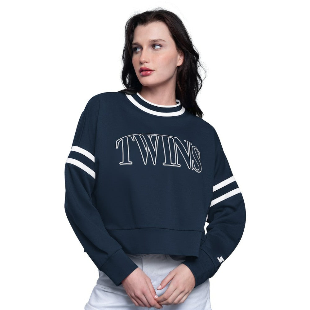 Minnesota Twins Starter Women's Power Play Cropped Pullover Sweatshirt - Navy