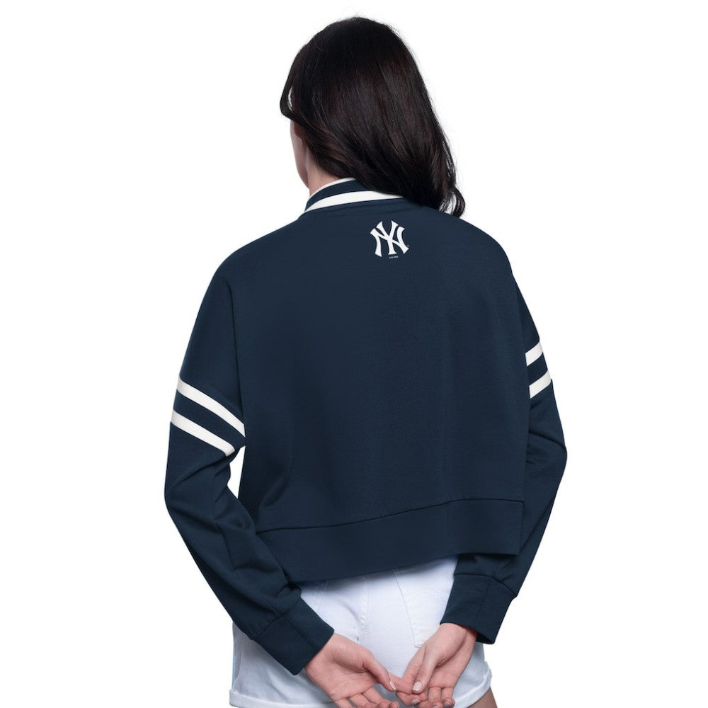 New York Yankees Starter Women's Power Play Cropped Pullover Sweatshirt - Navy