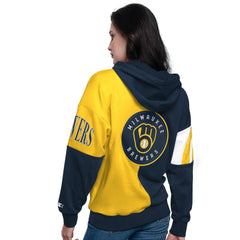 Milwaukee Brewers Starter Women's Curve Ball Full Zip Hoodie Sweatshirt - Navy/Gold