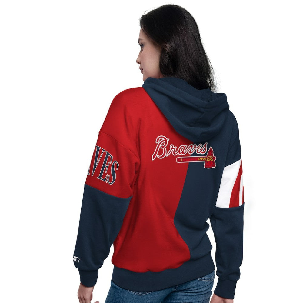 Atlanta Braves Starter Women's Curve Ball Full Zip Hoodie Sweatshirt - Navy/Red