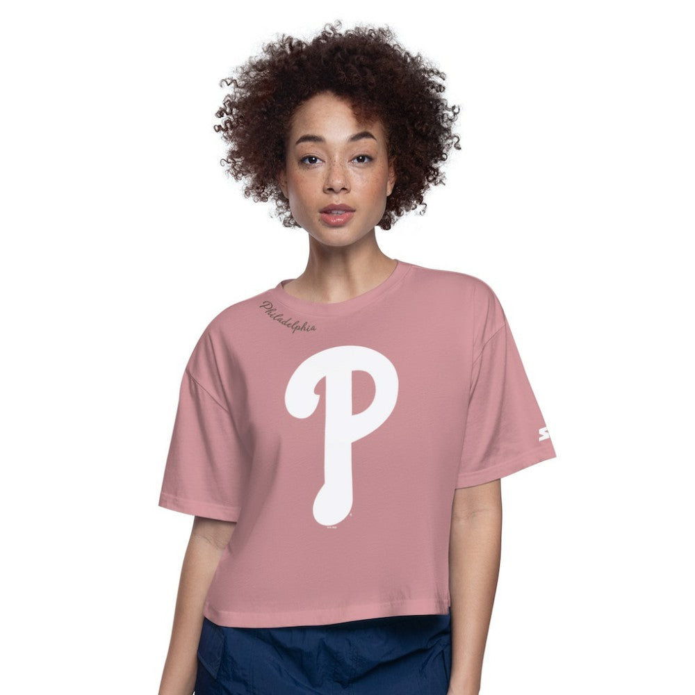 Philadelphia Phillies Starter Women's Play the Ball Boxy Cropped T-Shirt - Pink