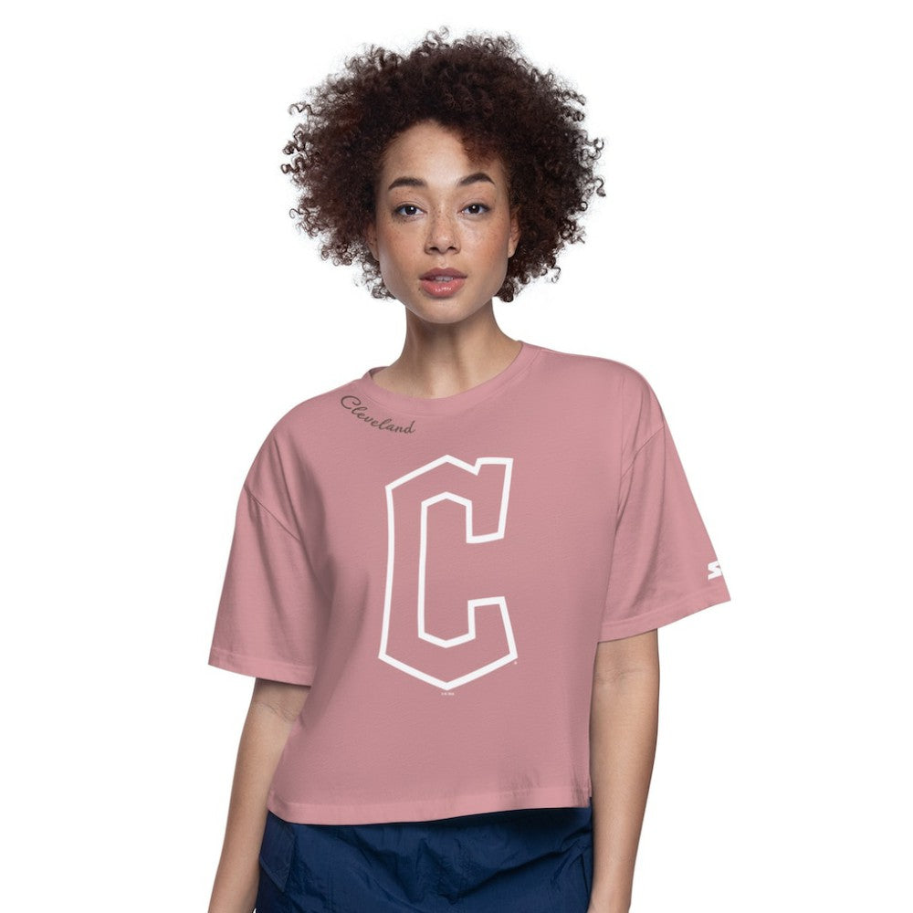 Cleveland Guardians Starter Women's Play the Ball Boxy Cropped T-Shirt - Pink