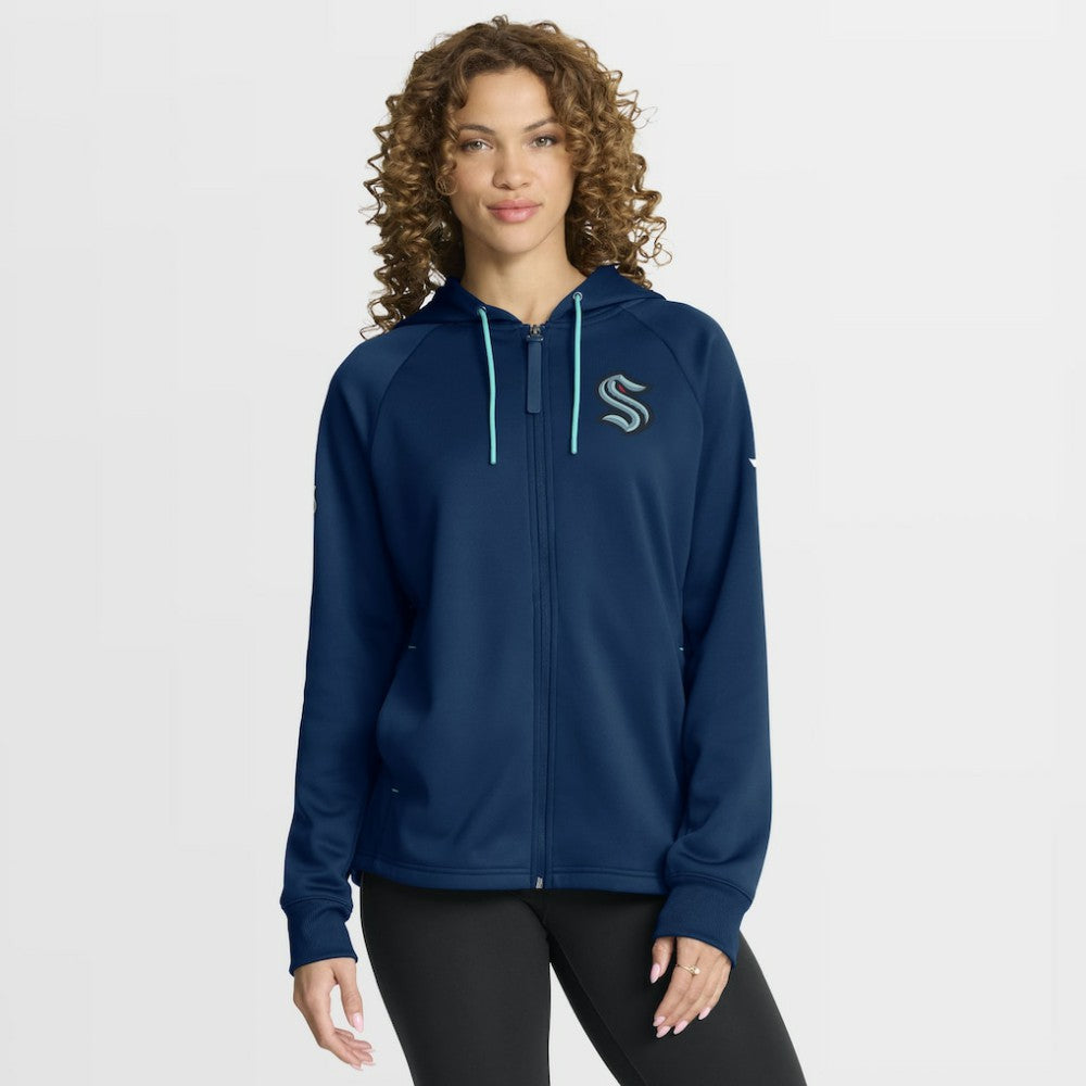 Seattle Kraken Fanatics Women's Authentic Pro Rink Raglan Full-Zip Hoodie Deep Sea Blue