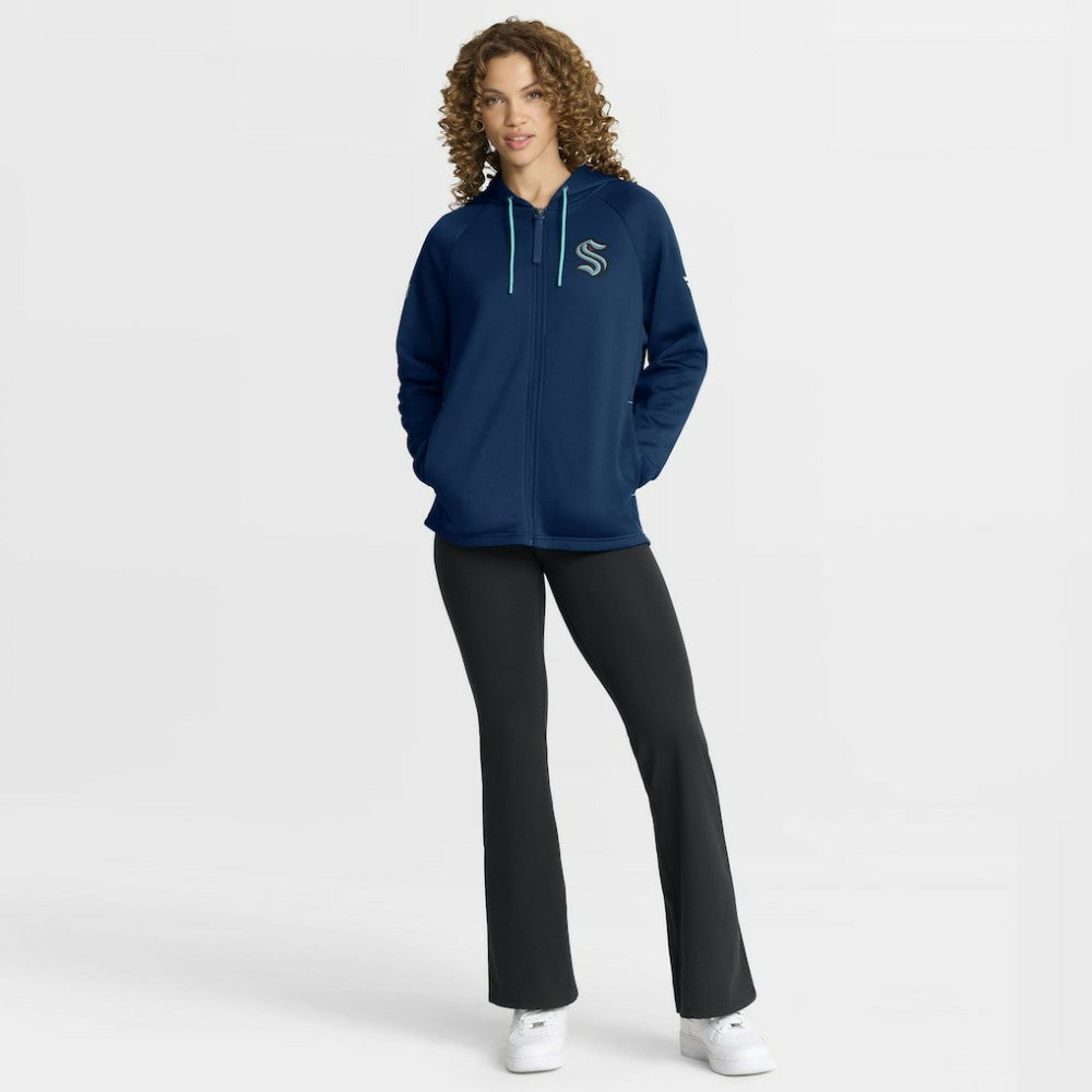 Seattle Kraken Fanatics Women's Authentic Pro Rink Raglan Full-Zip Hoodie Deep Sea Blue