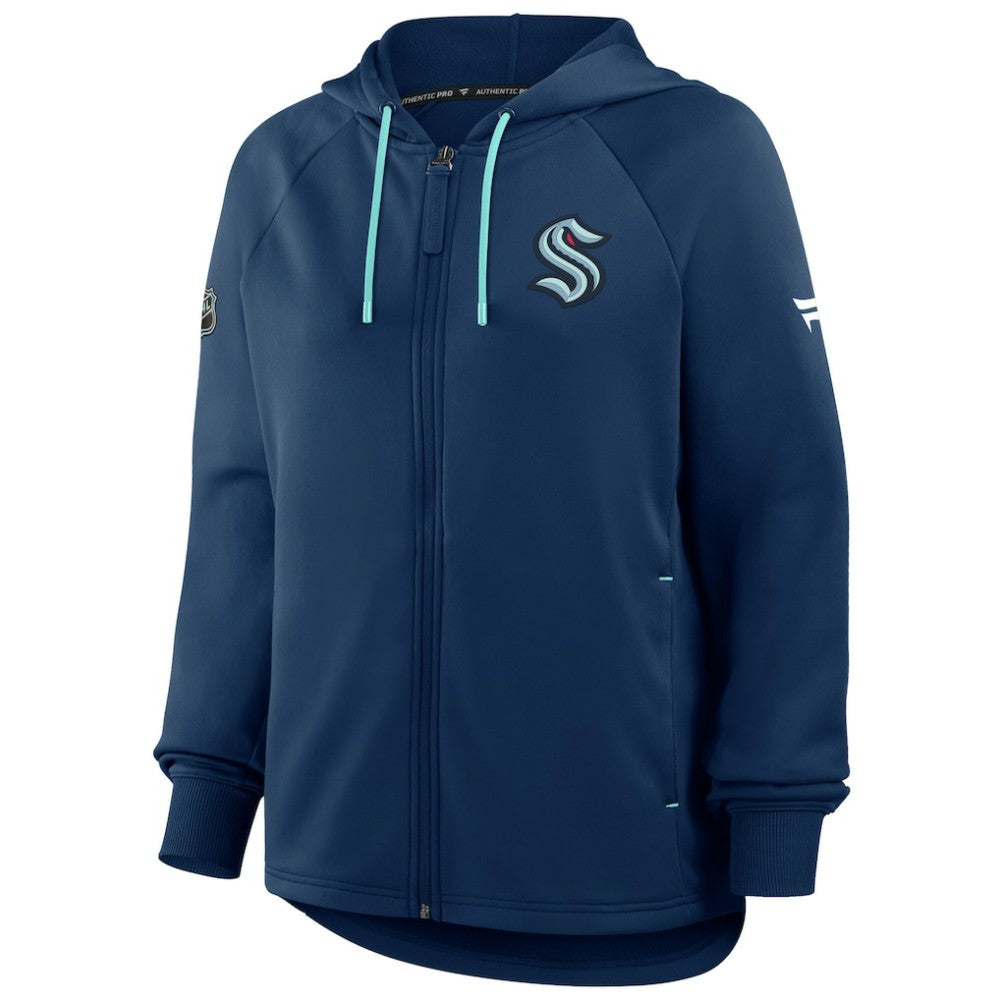 Seattle Kraken Fanatics Women's Authentic Pro Rink Raglan Full-Zip Hoodie Deep Sea Blue