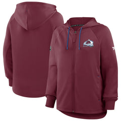 Colorado Avalanche Fanatics Women's Authentic Pro Rink Raglan Full-Zip Hoodie Burgundy