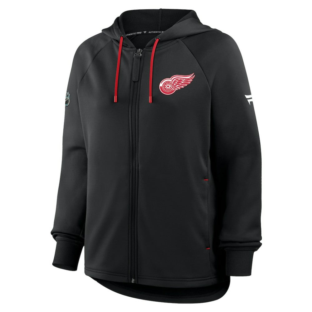 Detroit Red Wings Fanatics Women's Authentic Pro Rink Raglan Full-Zip Hoodie Black