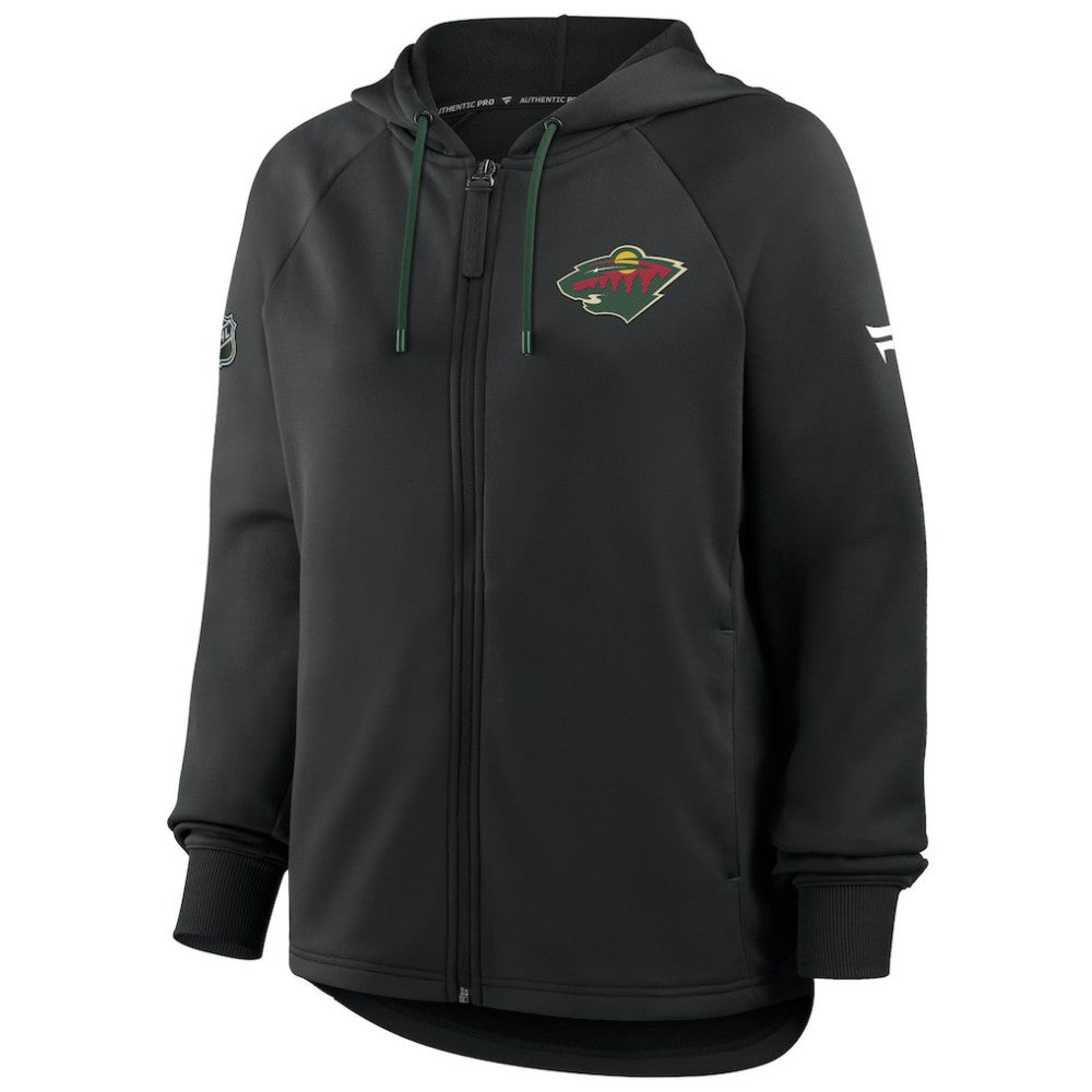 Minnesota Wild Fanatics Women's Authentic Pro Rink Raglan Full-Zip Hoodie Black