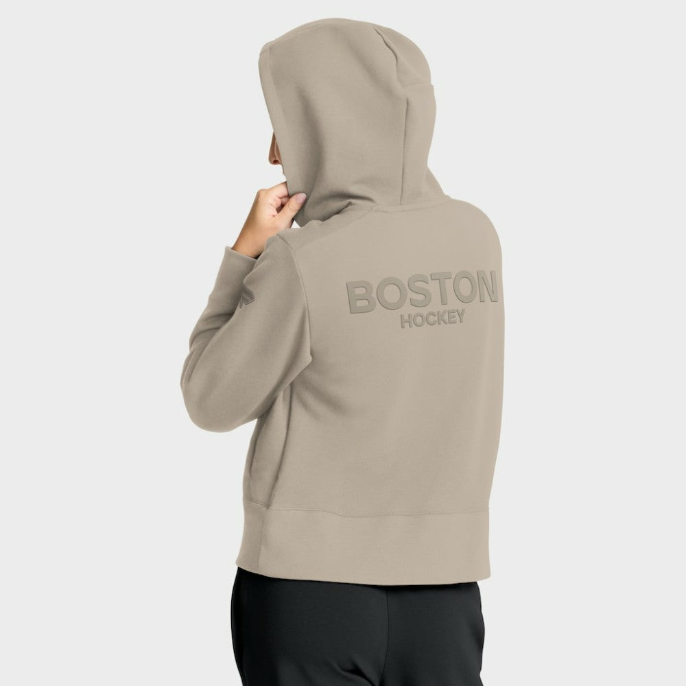 Boston Bruins Fanatics Women's Authentic Pro Road Tri-Blend Quarter-Zip Hoodie Tan