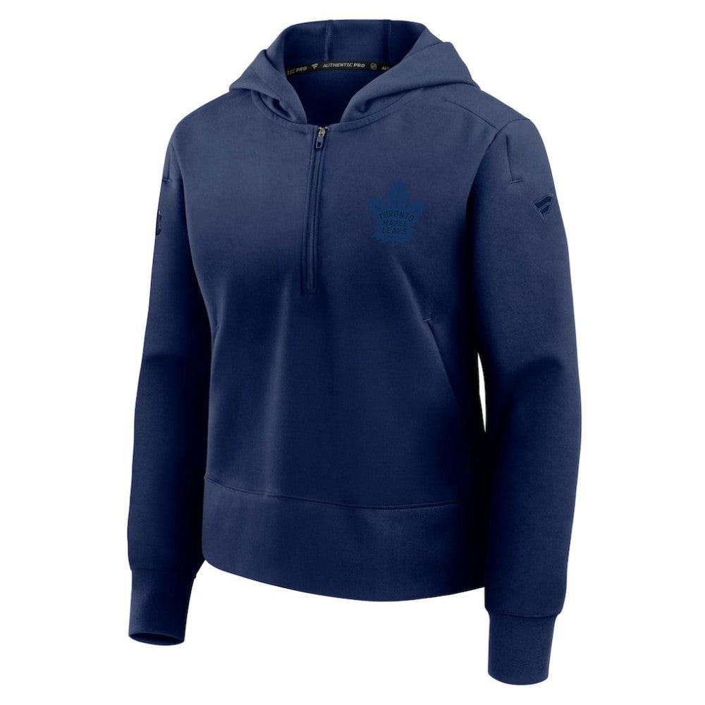 Toronto Maple Leafs Fanatics Women's Authentic Pro Road Tri-Blend Quarter-Zip Hoodie Navy