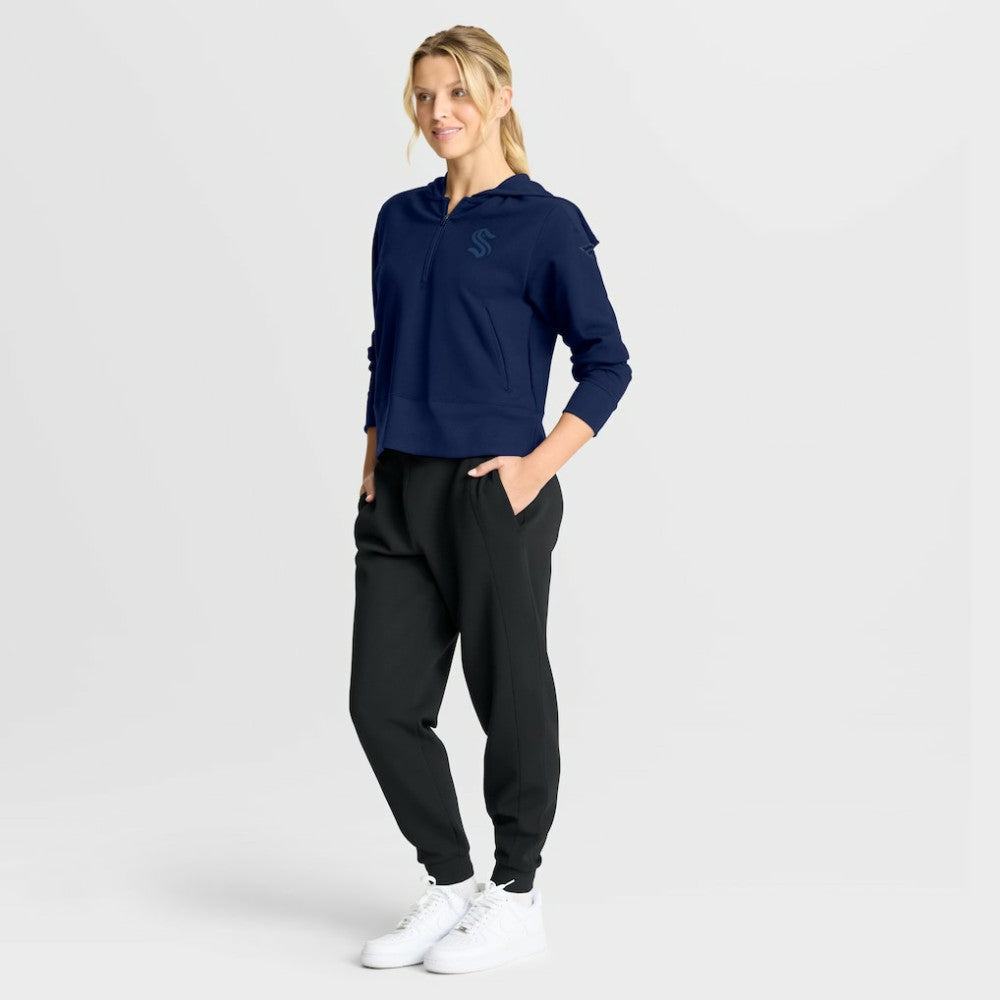 Seattle Kraken Fanatics Women's Authentic Pro Road Tri-Blend Quarter-Zip Hoodie Deep Sea Blue