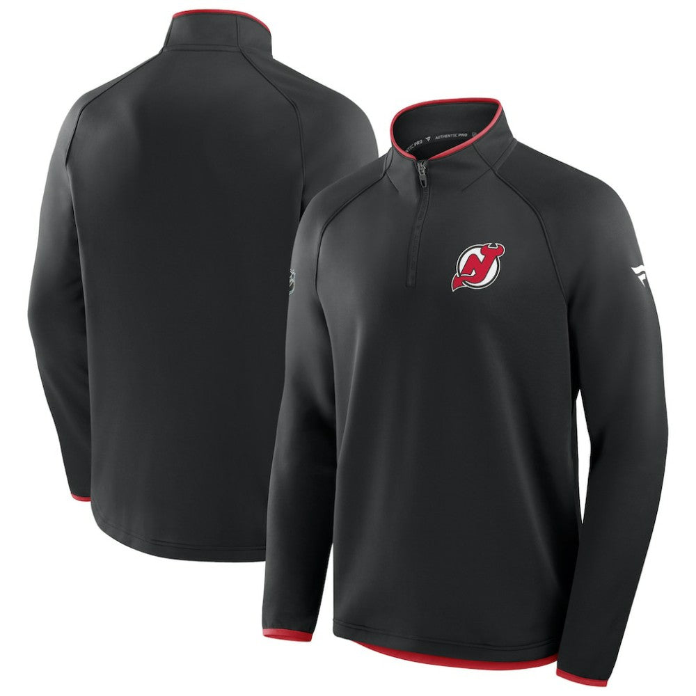 New Jersey Devils Fanatics Authentic Pro Rink Raglan Quarter-Zip Pullover Black