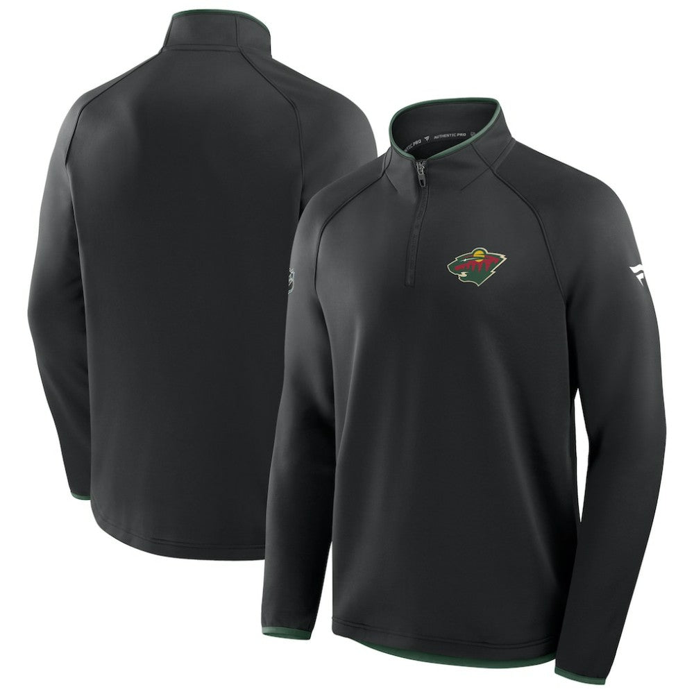 Minnesota Wild Fanatics Authentic Pro Rink Raglan Quarter-Zip Pullover Black