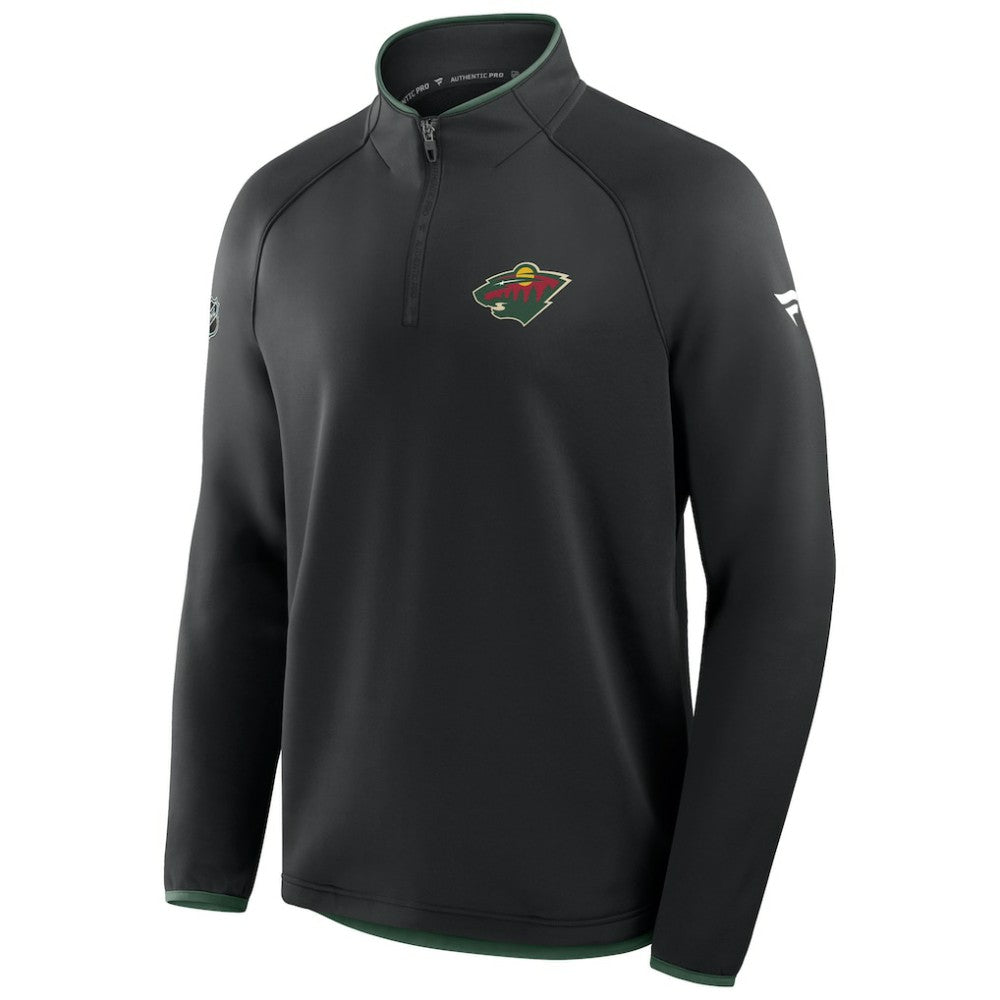 Minnesota Wild Fanatics Authentic Pro Rink Raglan Quarter-Zip Pullover Black